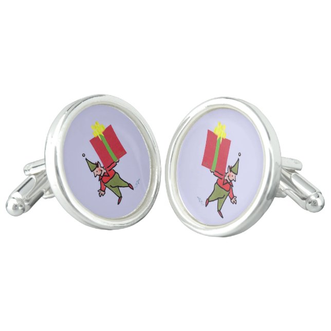 Elf With Red Box silver plate cufflinks (Angled)
