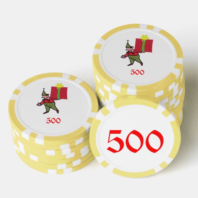 Elf With Red Box yellow 500 striped poker chip (Stack)