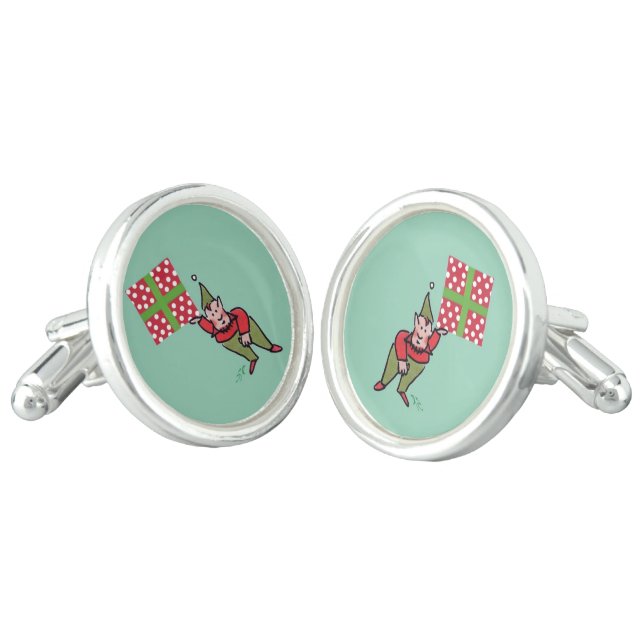 Elf With Red Polka Dot Gift silver plate cufflinks (Angled)
