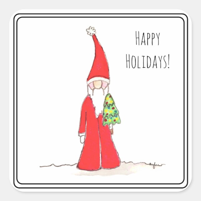 Elf with Tree Square Sticker (Front)