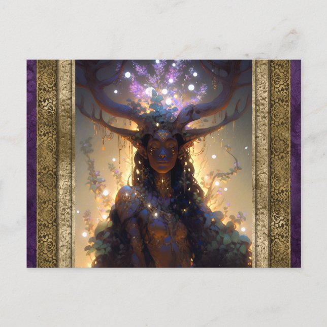 Elf Woman With Antlers Fantasy Art Postcard (Front)