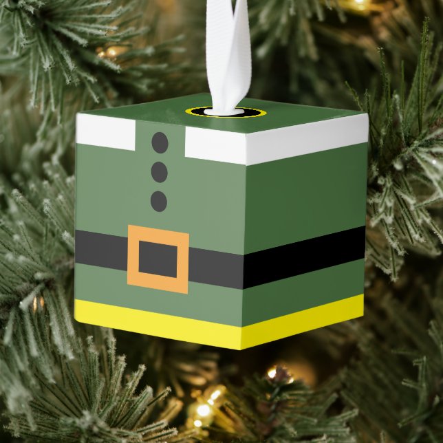 Elf Wooden Cube Christmas Ornament (Tree)
