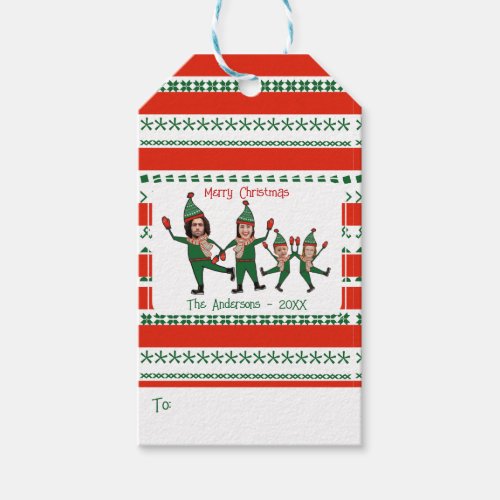 Elf Your Family of Four Scarf Red Green Funny Gift Tags