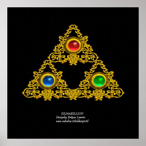 ELFIC TALISMAN  GOLD TRIANGLE WITH GEMSTONES POSTER