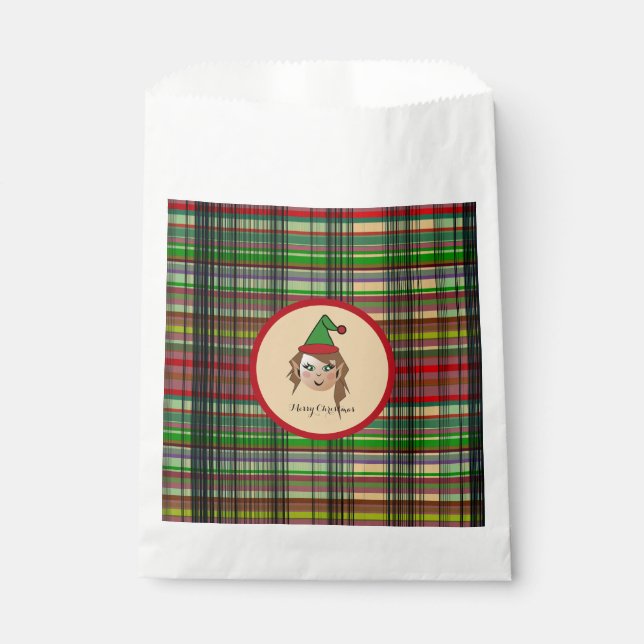 Elfie w/round Plaid pattern backgroud Design Favor Bag (Front)