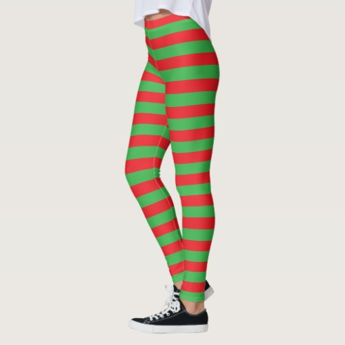 Elfin Cute Elf Stripe Red and Green Leggings
