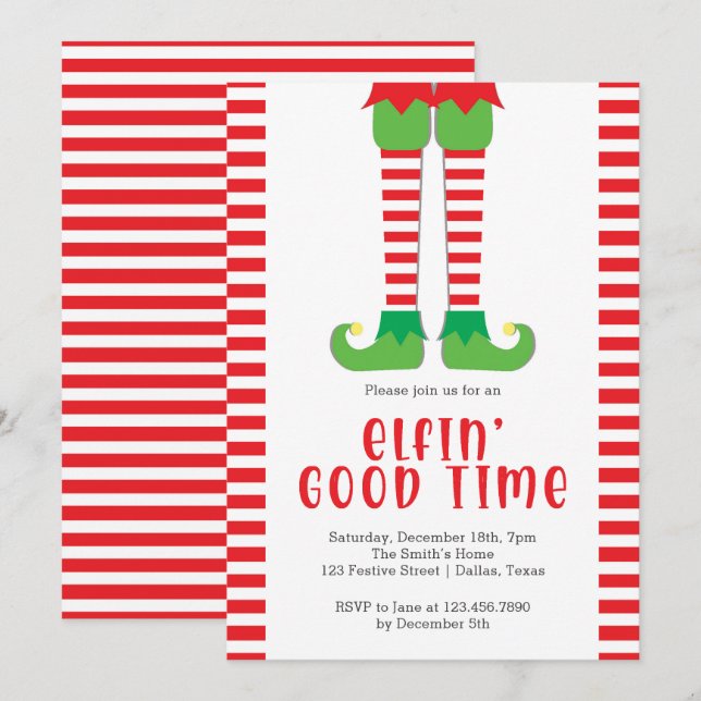 Elfin Good Time Elf Legs Christmas Party Invitation (Front/Back)
