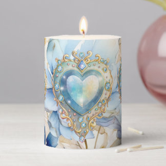 Elfin Jewel on Blue Flowers Pillar Candle