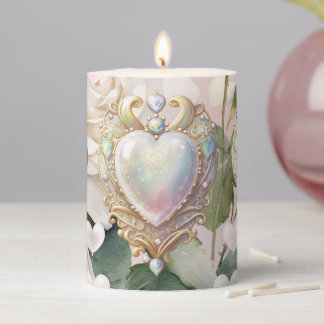 Elfin Jewels on White Roses Pillar Candle