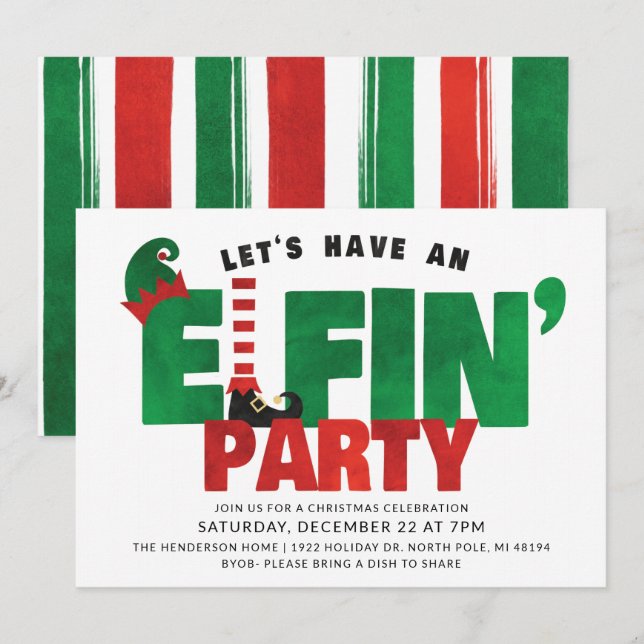 Elfin Party - Funny Christmas Party Invitation (Front/Back)