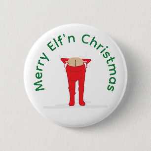 Elf'n Elf Moon Christmas Button