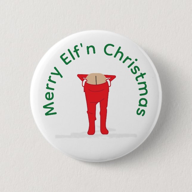 Elf'n Elf Moon Christmas Button (Front)