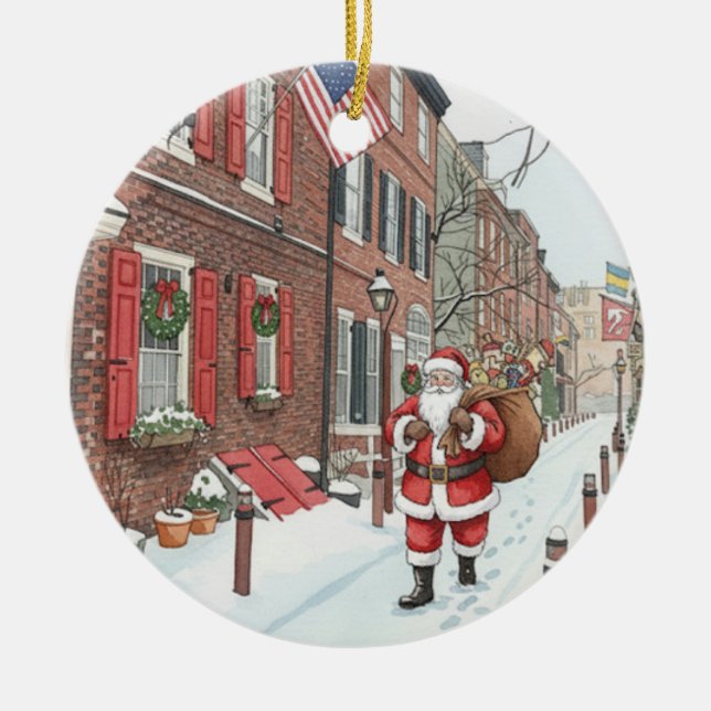 Elfreth's Alley in Philly at Christmas  Ceramic Ornament (Front)