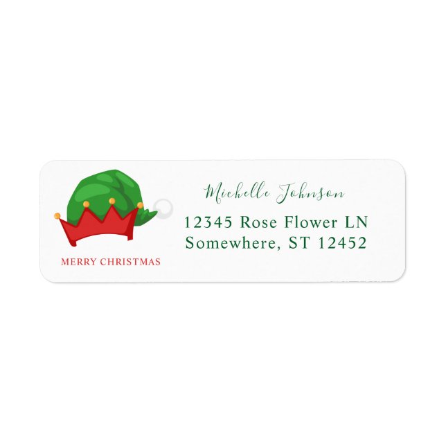 Elf's Hat 2 Christmas Green Return Address Label (Front)