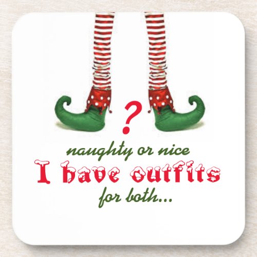 Elfs Stripped Legs Green Booties Naughty or Nice  Beverage Coaster