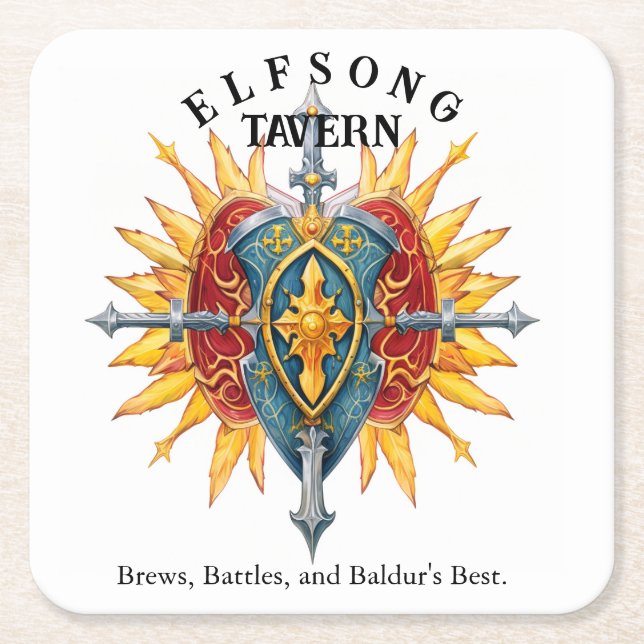 Elfsong Tavern - Baldur's Gate Square Paper Coaster (Front)