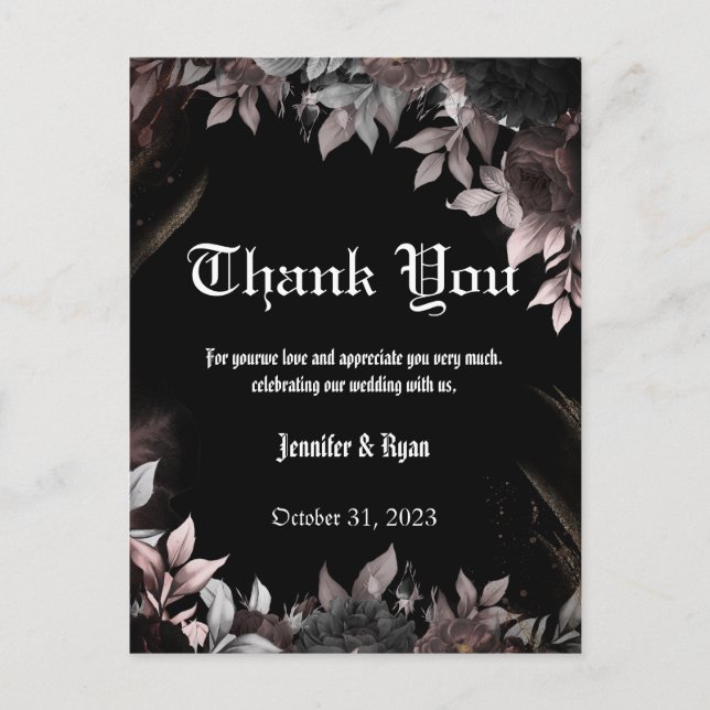 Elgant Gothic Burgundy Red and Black Floral  Postcard (Front)