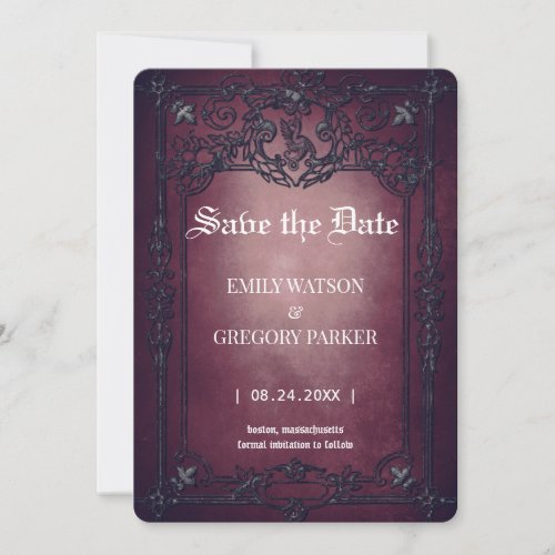 Elgant Gothic Teal Rust  Framed Save The Date