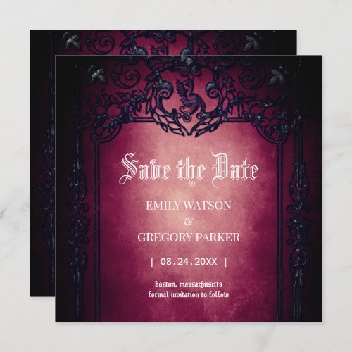 Elgant Gothic Teal Rust Red Framed Save The Date Invitation