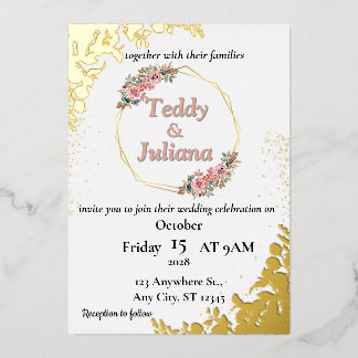 elgant Greenery floral Wedding Invitation Foil Invitation