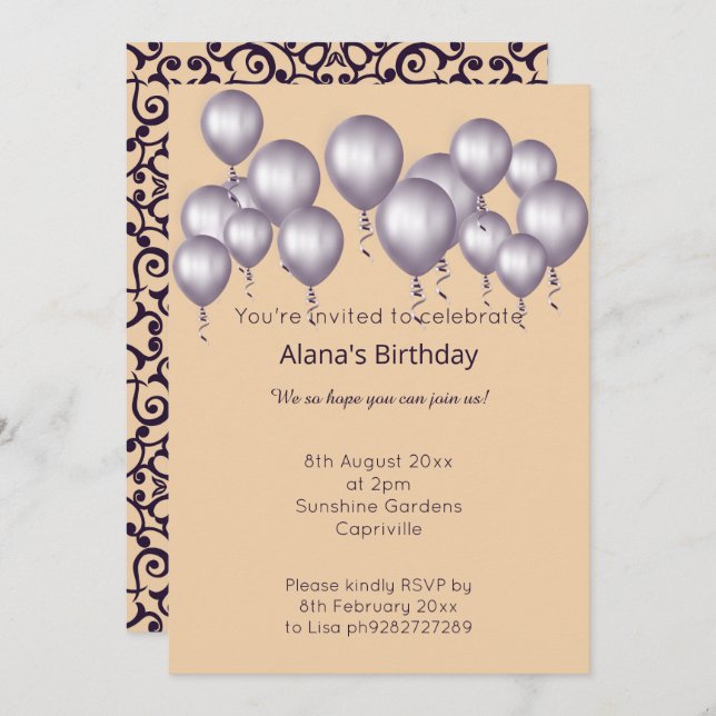 ELGANT MODERN DAMASK NAVY APRICOT INVITATION (Front/Back)