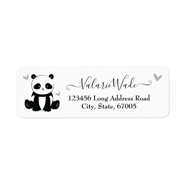 Elgant Script Cute Panda and Hearts Return Address Label (Front)
