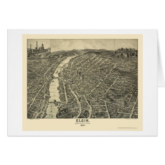Elgin, IL Panoramic Map - 1880 Cards (Front Horizontal)