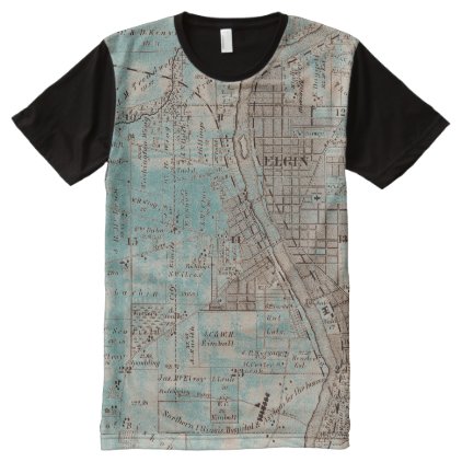 Elgin Illinois 1870 Plat Map Fox River Downtown All-Over-Print Shirt