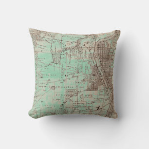 Elgin Illinois 1870 Plat Map Fox River Downtown Throw Pillow
