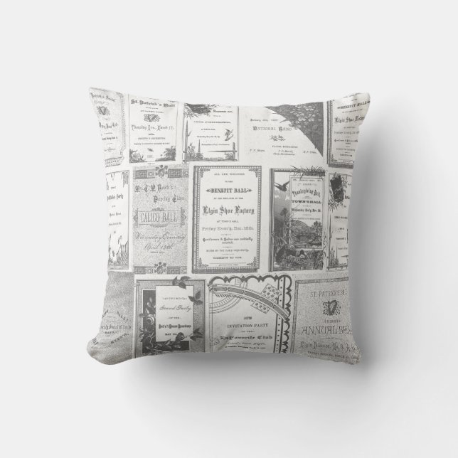 Elgin Illinois 1880's  BLACK AND WHITE INVITATIONS Throw Pillow (Front)