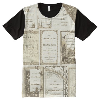 Elgin Illinois 1880&#39;s Club Invitations Sepia Paper All-Over-Print Shirt