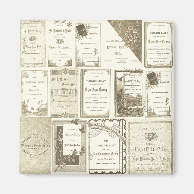 Elgin Illinois 1880's Club Invitations Sepia Paper Magnet (Front)