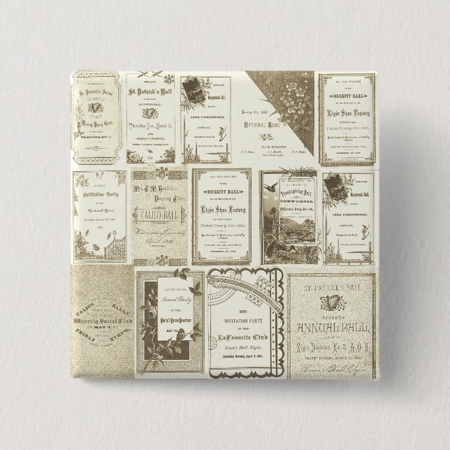 Elgin Illinois 1880's Sepia Club Invitations Party Button (Front)