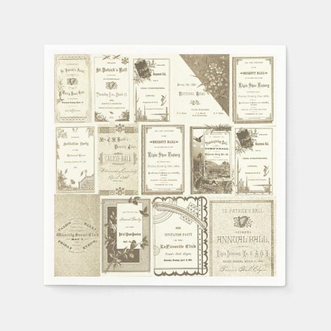 Elgin Illinois 1880's Sepia Club Invitations Party Paper Napkins (Front)
