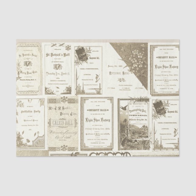 Elgin Illinois 1880's Sepia Club Invitations Party Tissue Paper (Front)