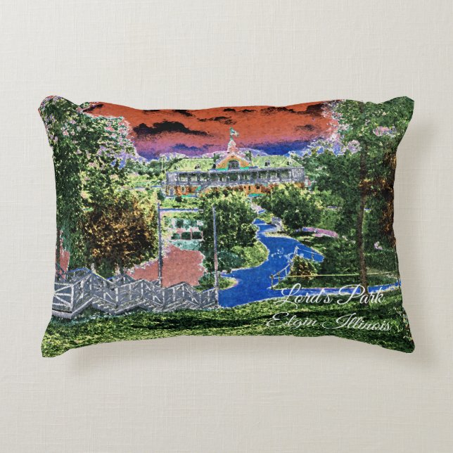ELGIN ILLINOIS LORDS PARK PAVILION 1920'S ART VIEW ACCENT PILLOW (Front)