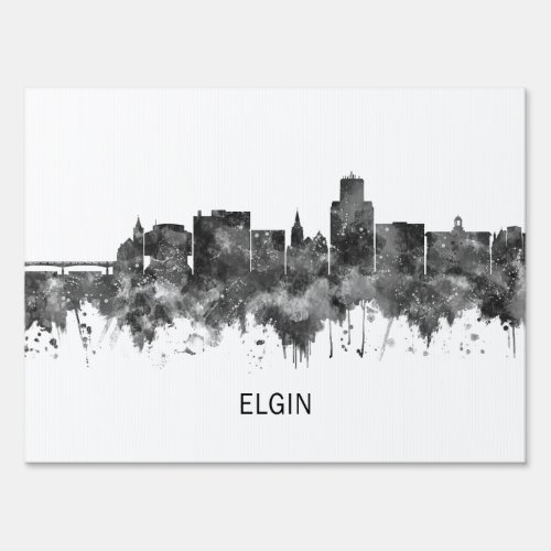 Elgin Illinois Skyline BW Sign