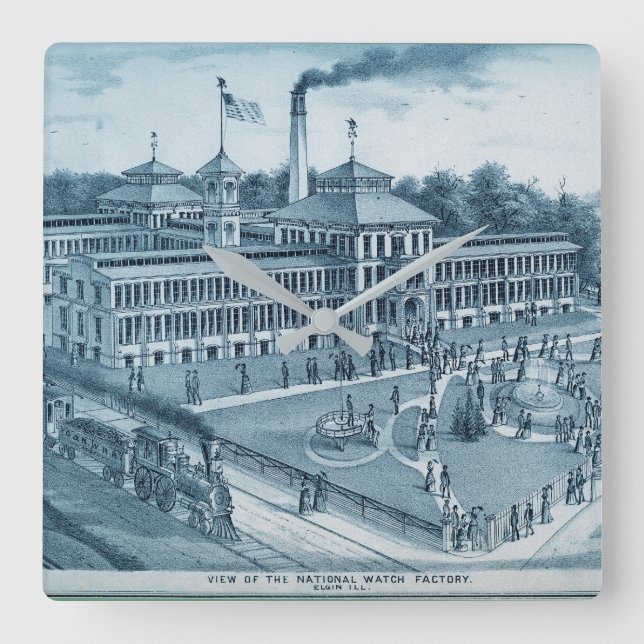 Elgin Watch Factory 1871 Image Elgin Illinois Square Wall Clock (Front)