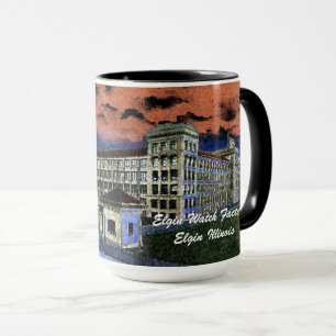 Elgin Watch Factory Colorful Watercolor 1920 Art Mug