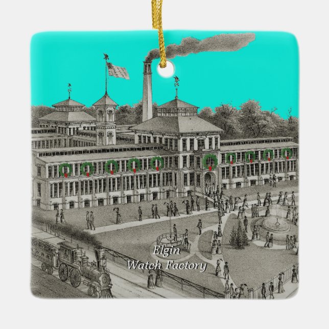 Elgin Watch Factory Elgin Illinois 1871 Ceramic Ornament (Front)