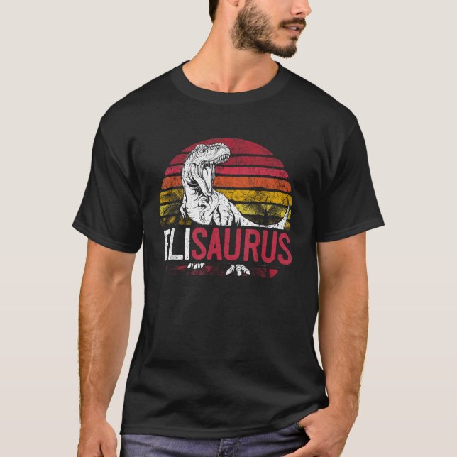 Eli Saurus Funny Personalized Dinosaur T Rex Name  T-Shirt (Front)