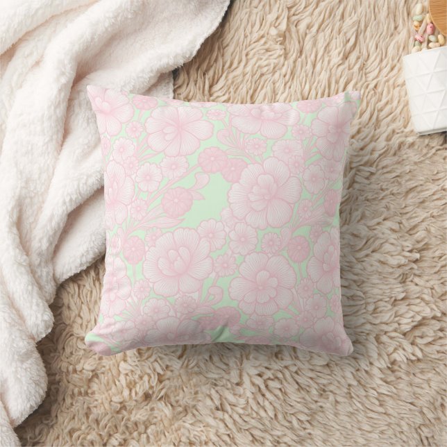 Elia 🌸 Soft Pink Baroque Floral Throw Pillow (Blanket)