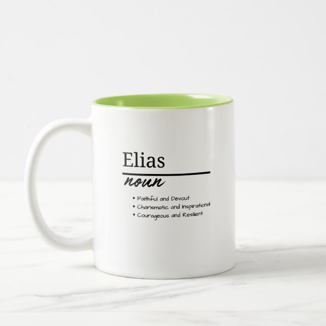 Elias, Boy Personalized Name Definition Two-Tone Coffee Mug (Left)