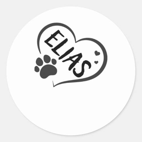Elias Name In A Heart With A Paw  Classic Round Sticker