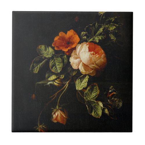 Elias van den Broeck Still Life with Roses  Ceramic Tile