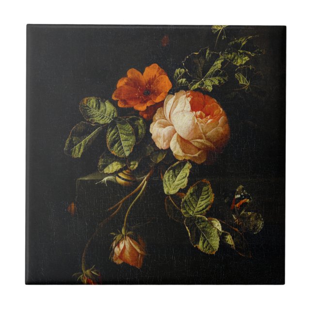 Elias van den Broeck, Still Life with Roses  Ceramic Tile (Front)
