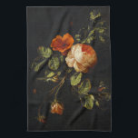 Elias van den Broeck, Still Life with Roses  Kitchen Towel<br><div class="desc">Vintage Still Life with Roses by Elias van den Broeck on Black. This old masterpiece oil on canvas painting shows red roses a butterfly and a snail.</div>