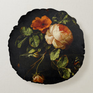 Elias van den Broeck, Still Life with Roses Round Pillow