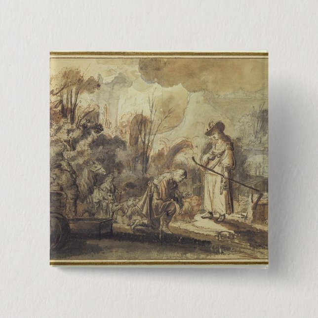 Eliezer and Rebecca at the Well Button (Front)