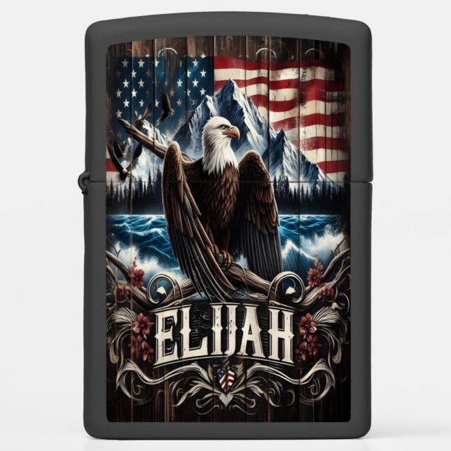 Elijah American Eagle on Wooden Panel Zippo Lighter (Front)